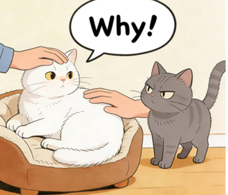 When there are multiple cats, seeing the owner petting other cats