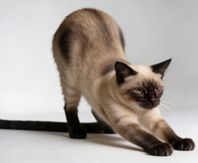 The cat looks relaxed and happy