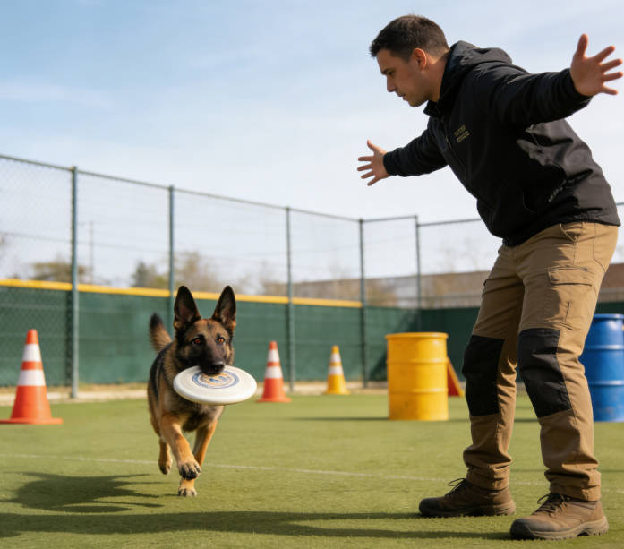 Try training the dog using the 'come' command